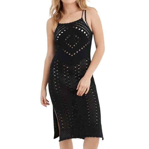 aerie Dresses & Skirts - Aerie Black, Crochet, Halter, Midi Dress- L